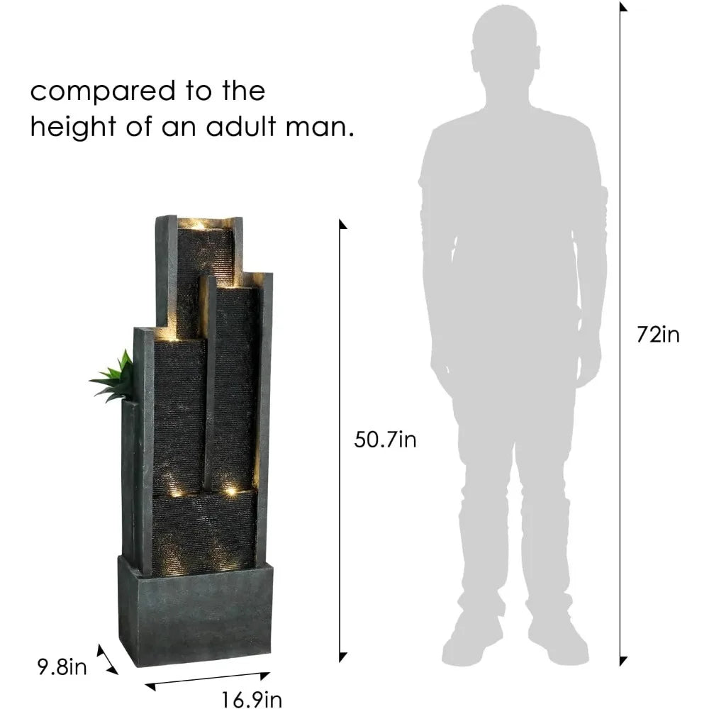 Modern Waterfall Indoor Outdoor Fountain with LED Lights - Pet and Family Living