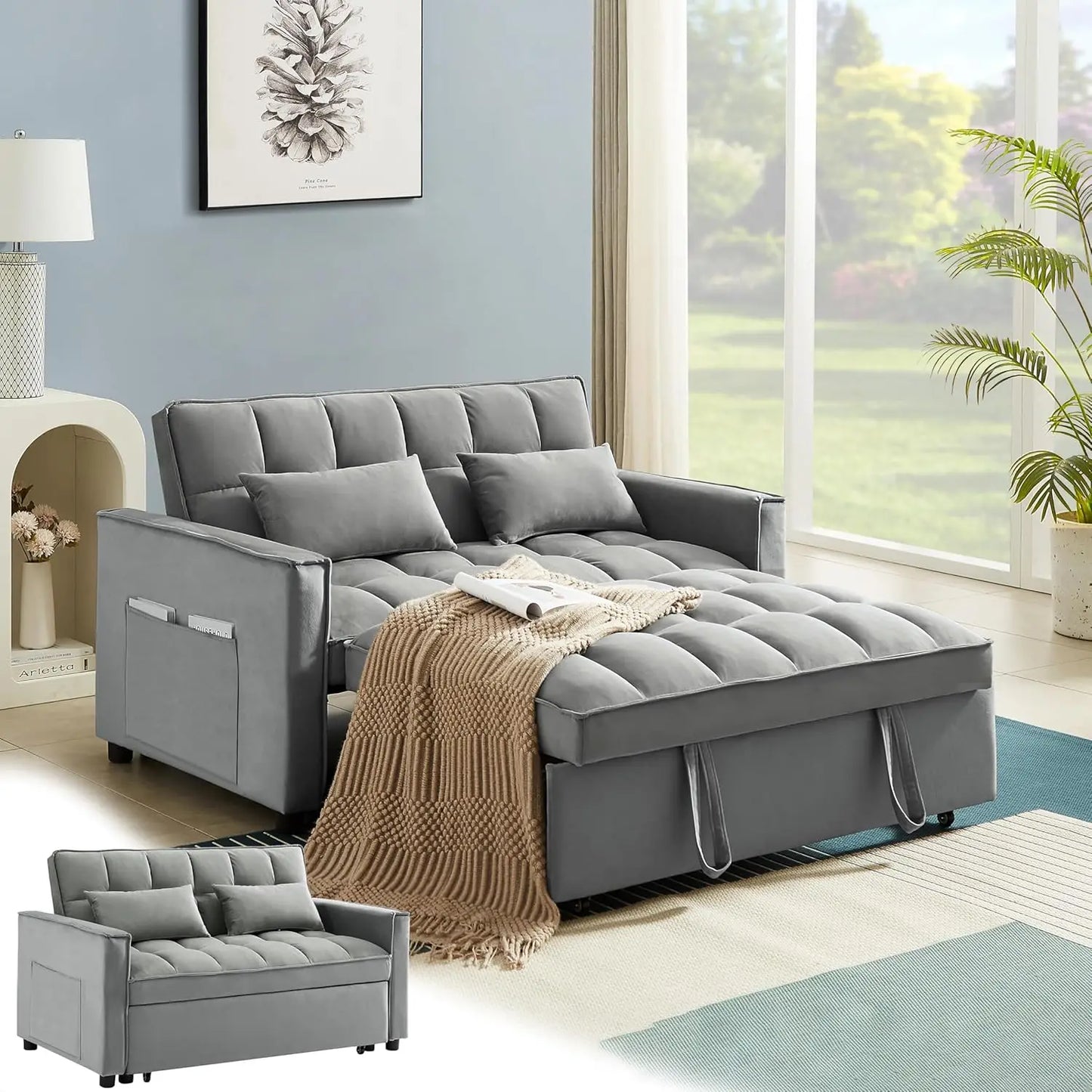 3 in 1 Pull Out Convertible Sofa Bed with USB Ports - Pet and Family Living
