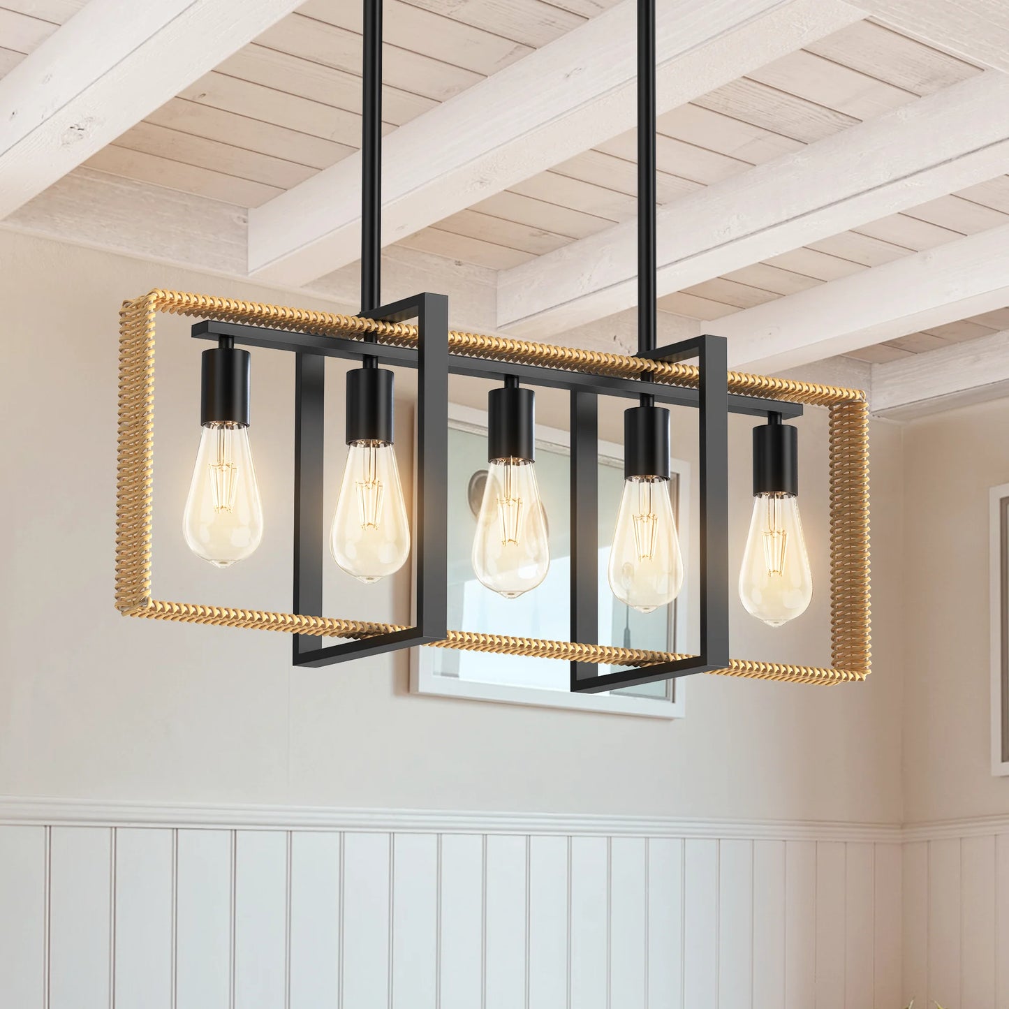 5 Lights Rattan Pendant Ceiling Fixture for Home Decor - Pet and Family Living 