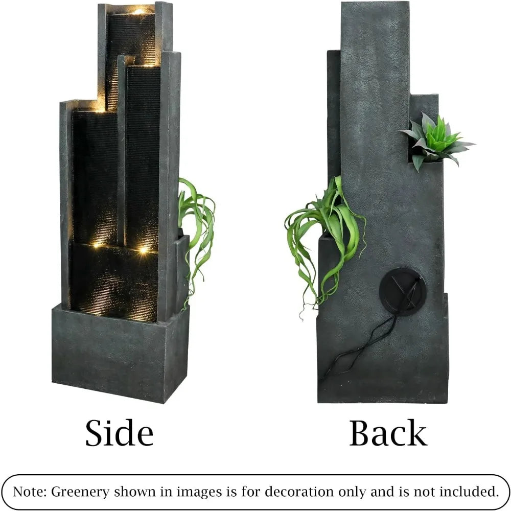 Modern Waterfall Indoor Outdoor Fountain with LED Lights - Pet and Family Living 