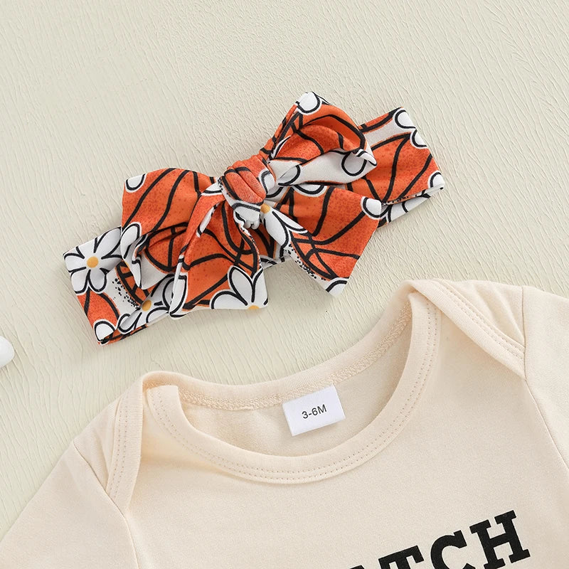 Infant Baby Girl Summer Basketball Print Romper Set - Pet and Family Living 