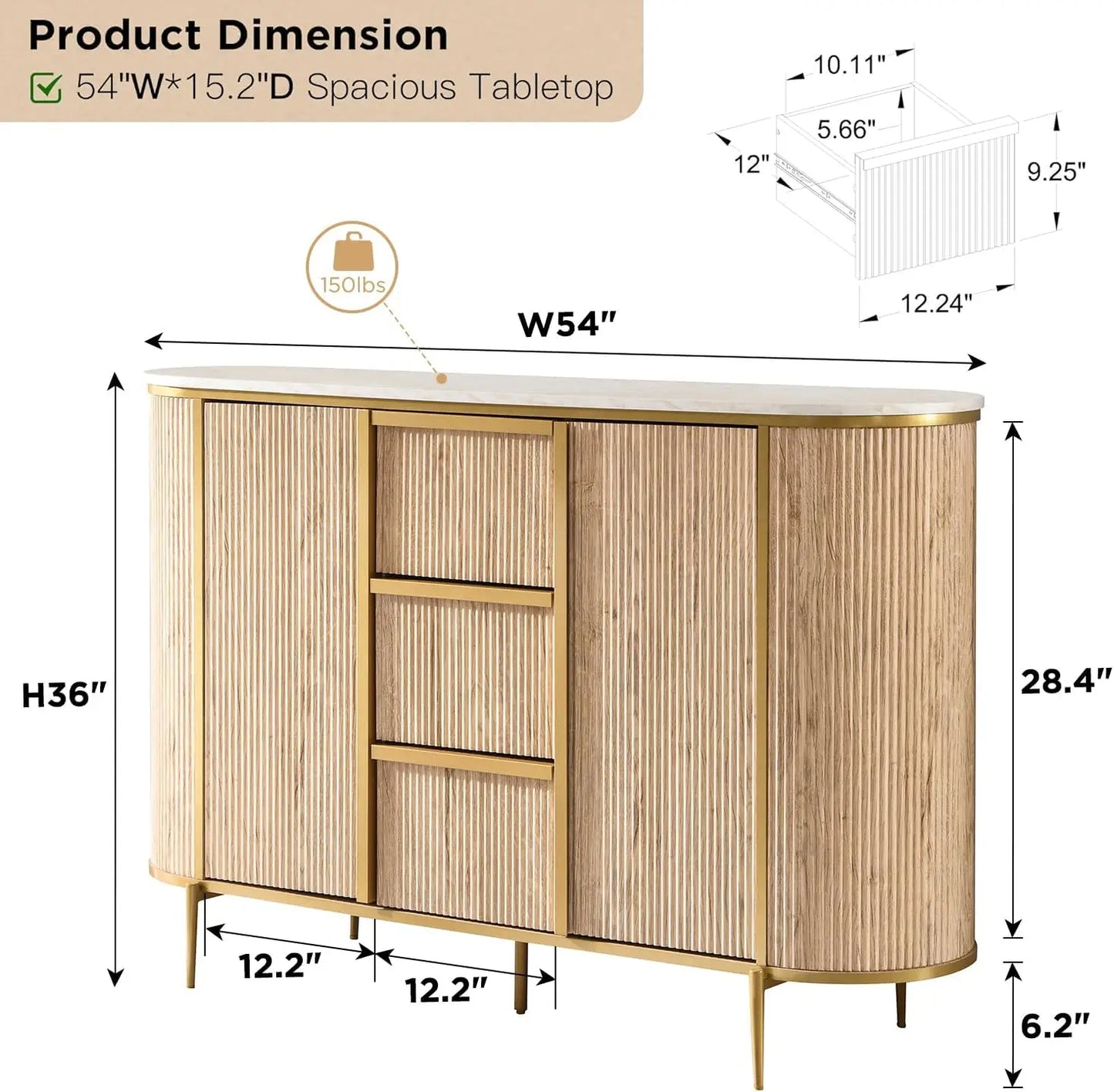 54" Fluted Sideboard Buffet Cabinet for Stylish Storage - Pet and Family Living 
