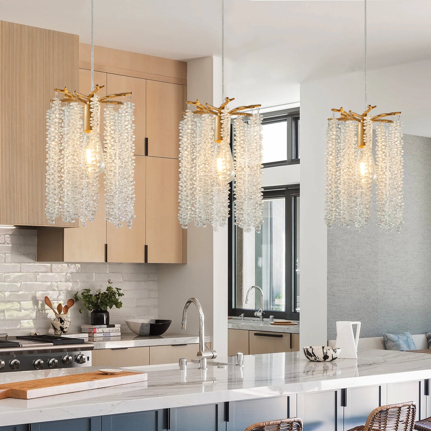 Luxury Crystal Pendant Lights Three Pack Chandelier - Pet and Family Living 
