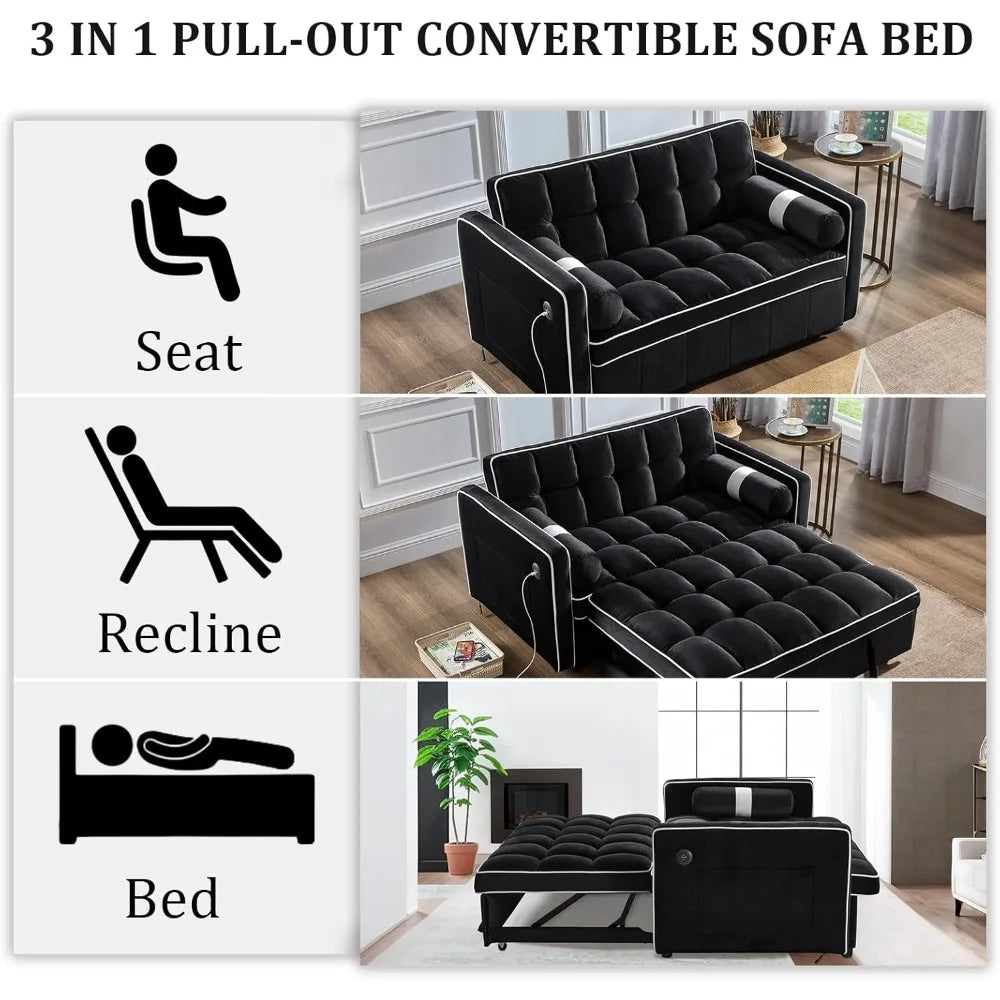 3 in 1 Pull Out Convertible Sofa Bed with USB Ports - Pet and Family Living 