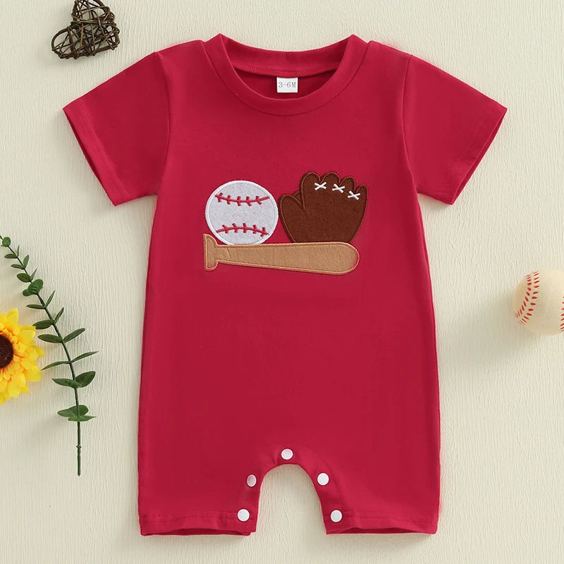 Summer Infant Baby Boys Baseball Embroidery Romper - Pet and Family Living 