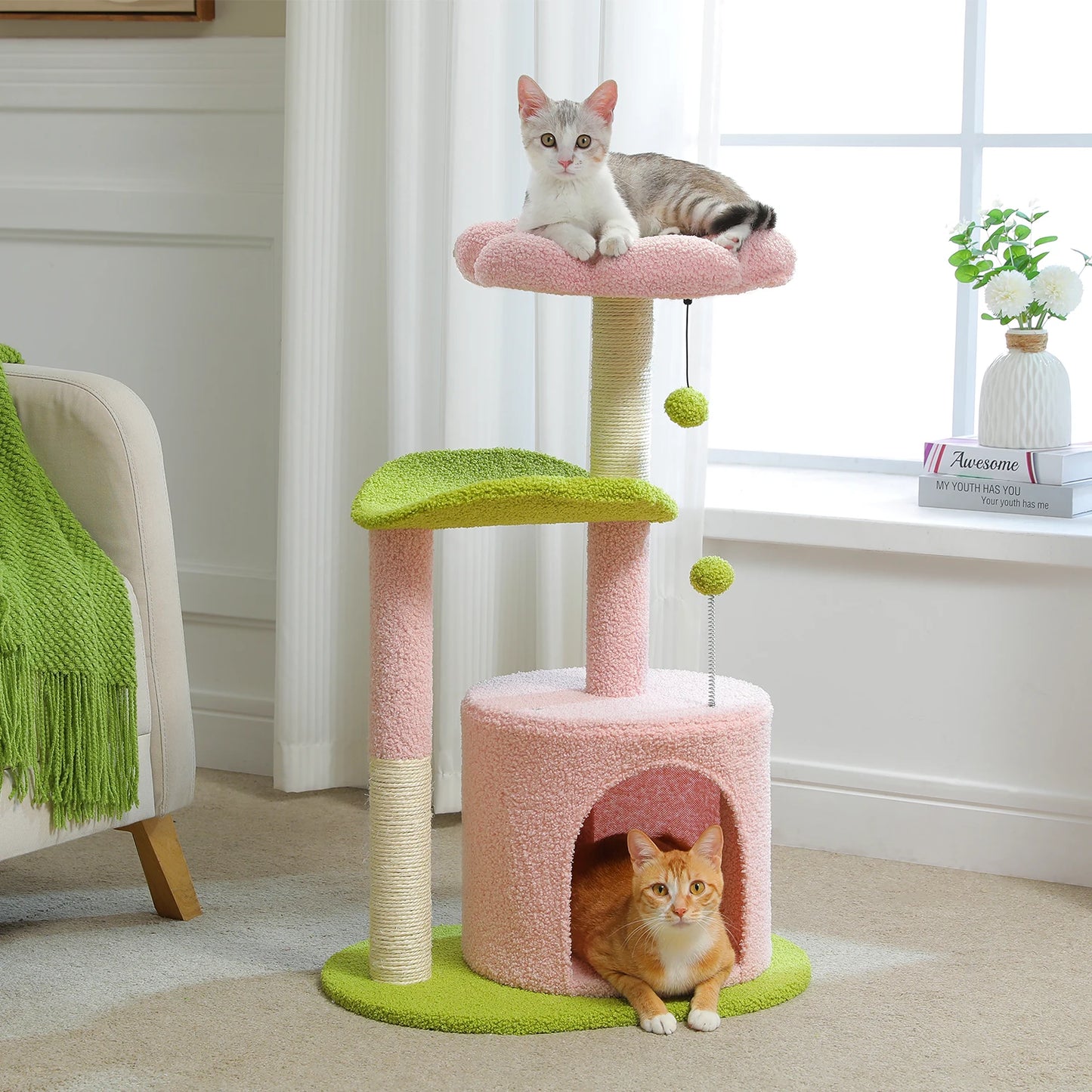 Flower Cat Tree with Plush Perches and Scratching Post - Pet and Family Living 
