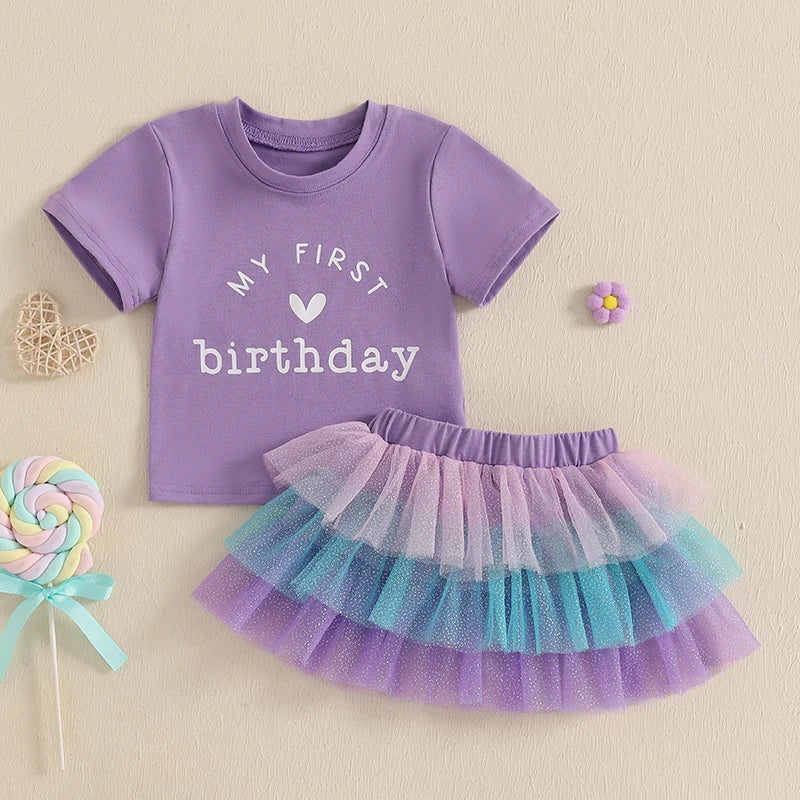 Summer Toddler Girls Birthday Outfit Tutu Skirt Set - Pet and Family Living 