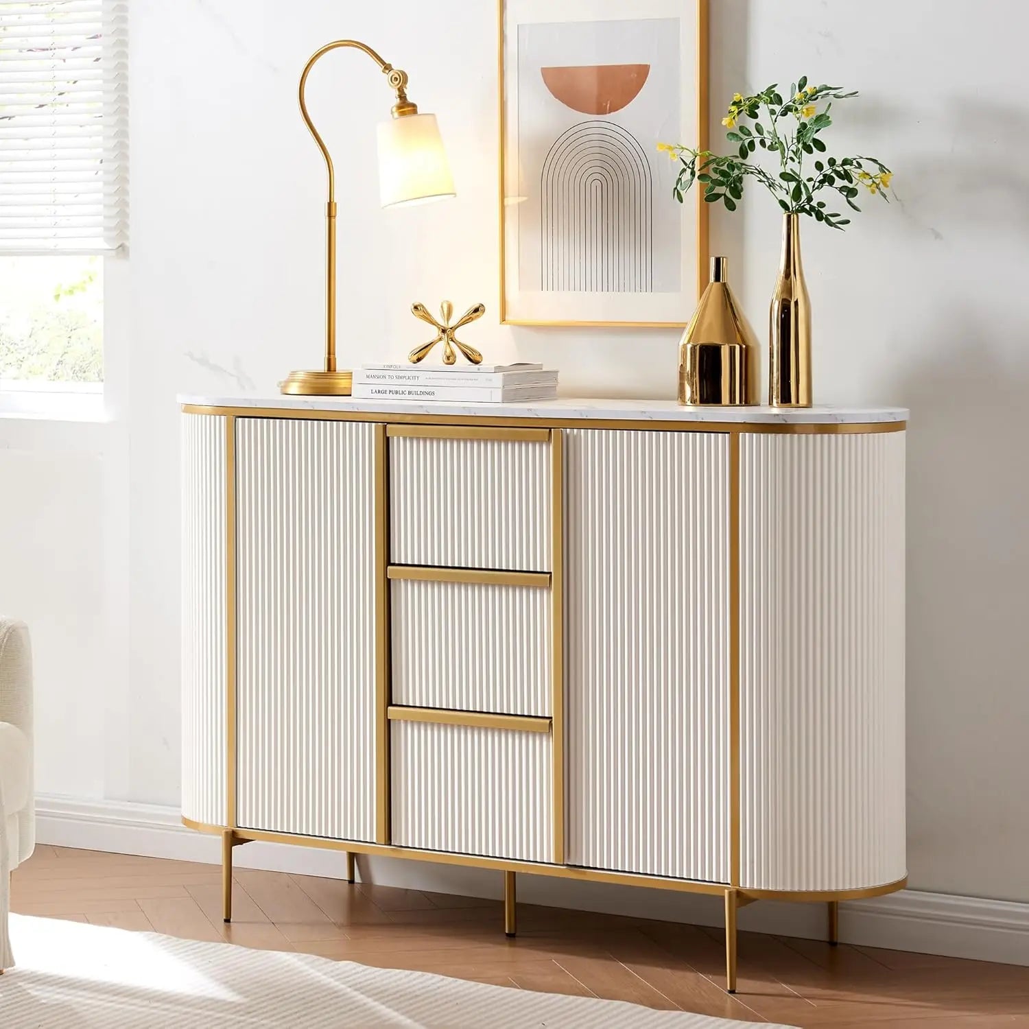 54" Fluted Sideboard Buffet Cabinet for Stylish Storage - Pet and Family Living 