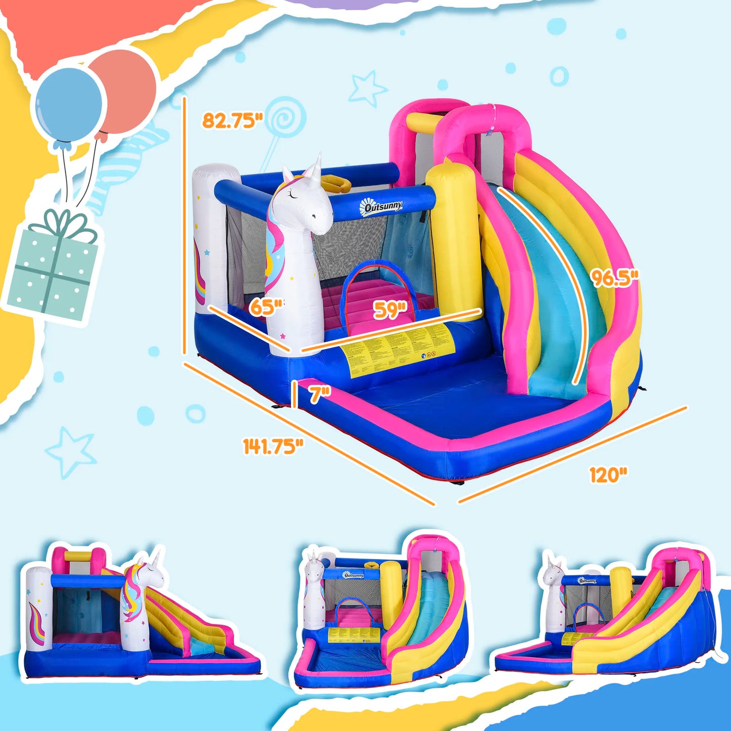 Unicorn 5-in-1 Large Inflatable Bounce House Water Slide - Pet and Family Living 