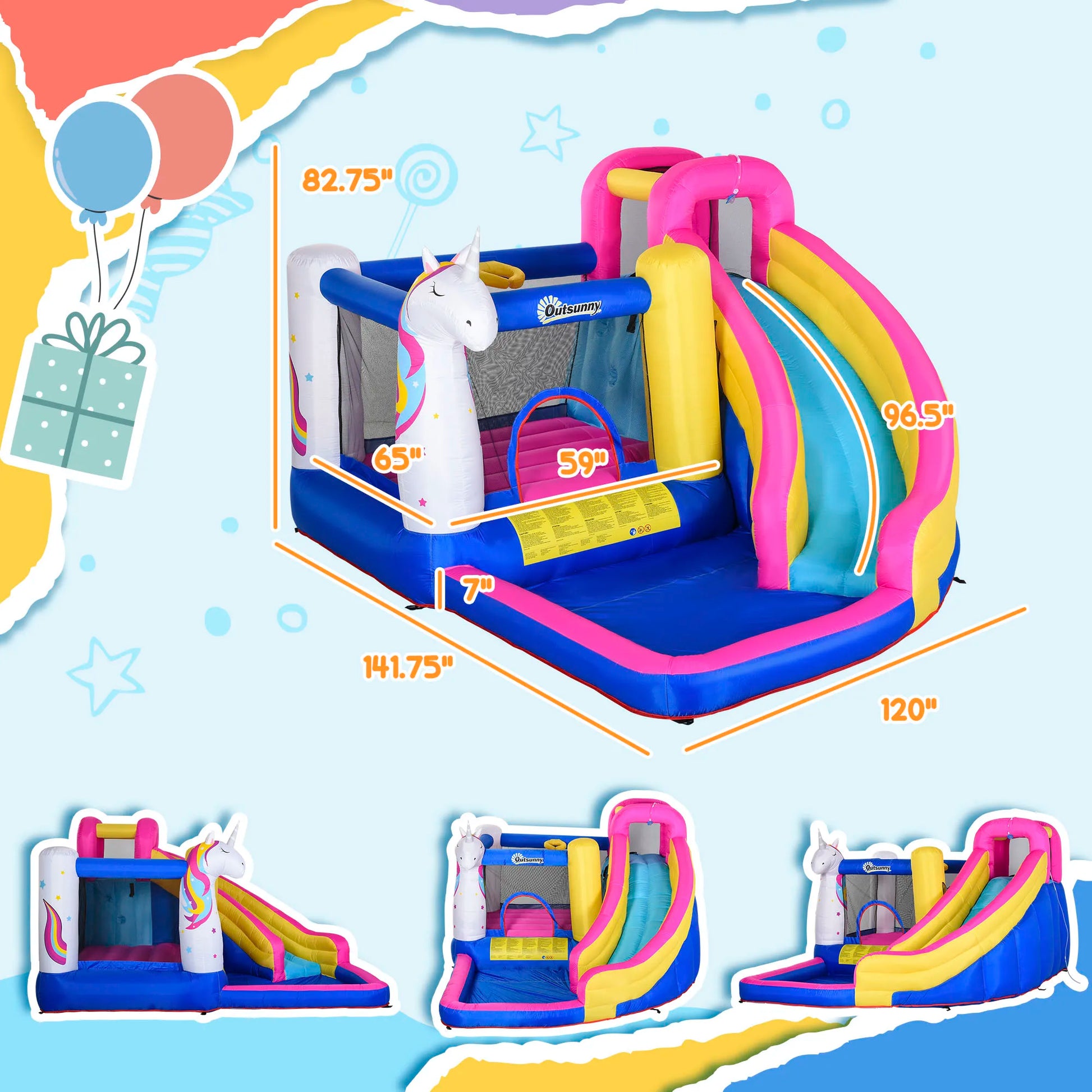 Unicorn 5-in-1 Large Inflatable Bounce House Water Slide - Pet and Family Living 