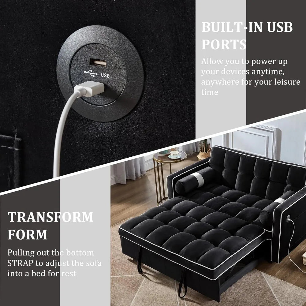 3 in 1 Pull Out Convertible Sofa Bed with USB Ports - Pet and Family Living 