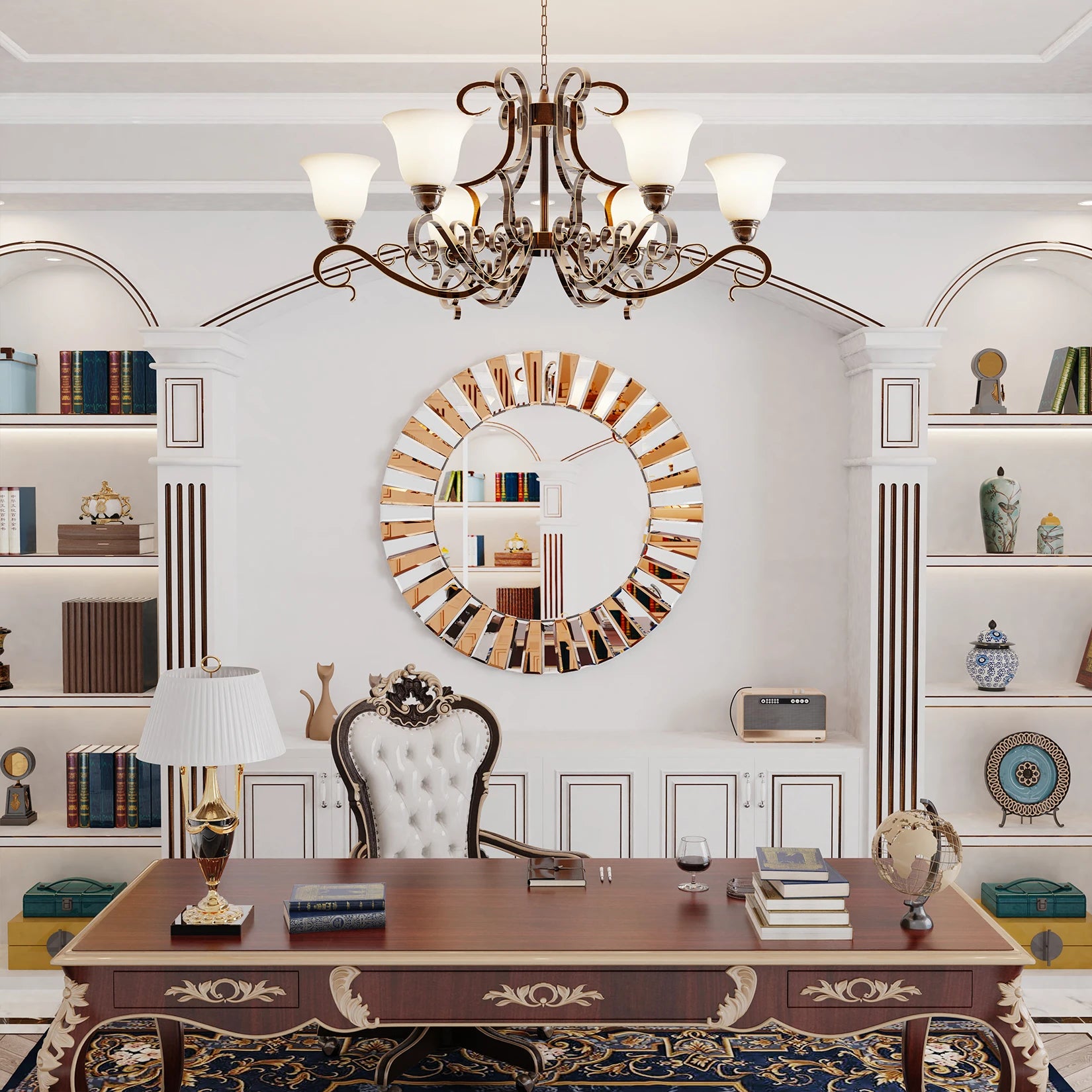 Round Sunburst Wall Mirror with Beveled Edge - Pet and Family Living 