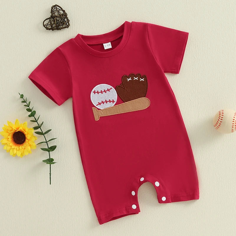 Summer Infant Baby Boys Baseball Embroidery Romper - Pet and Family Living 