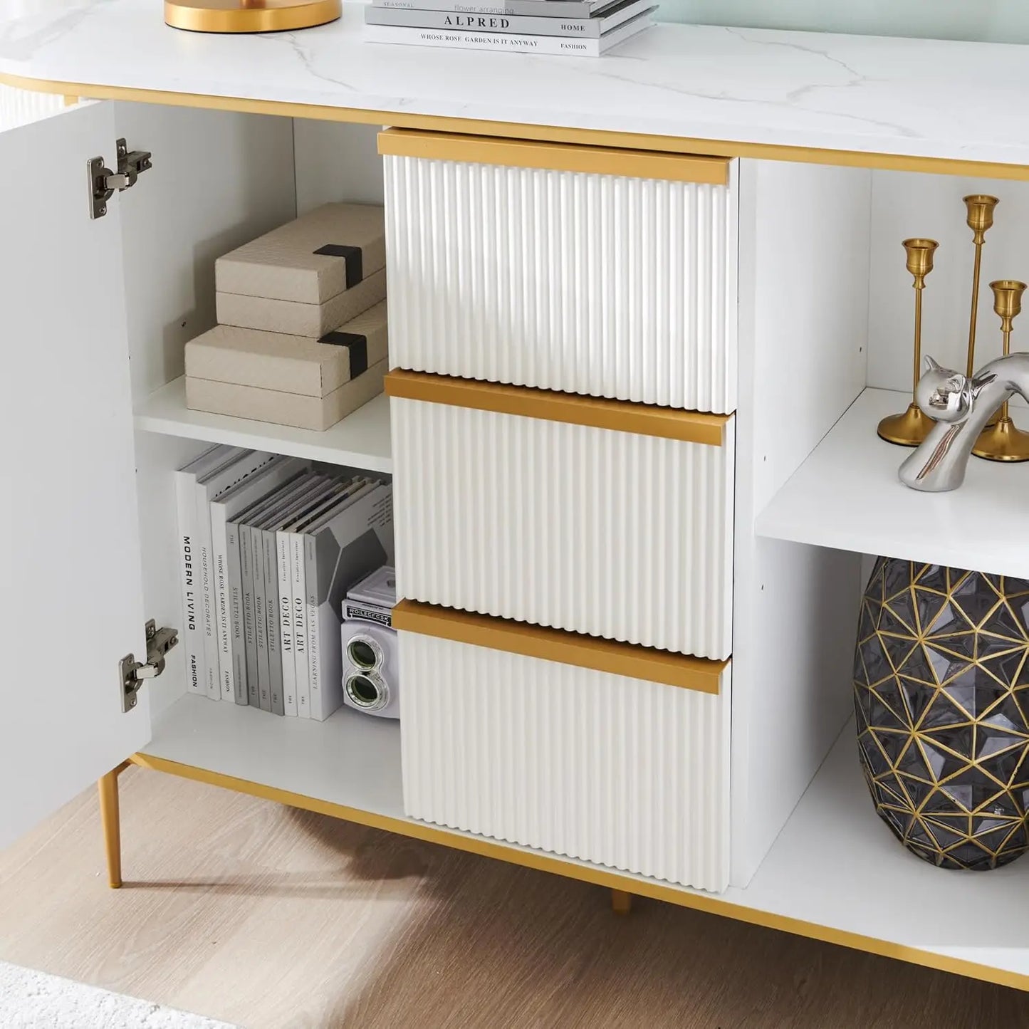 54" Fluted Sideboard Buffet Cabinet for Stylish Storage - Pet and Family Living 