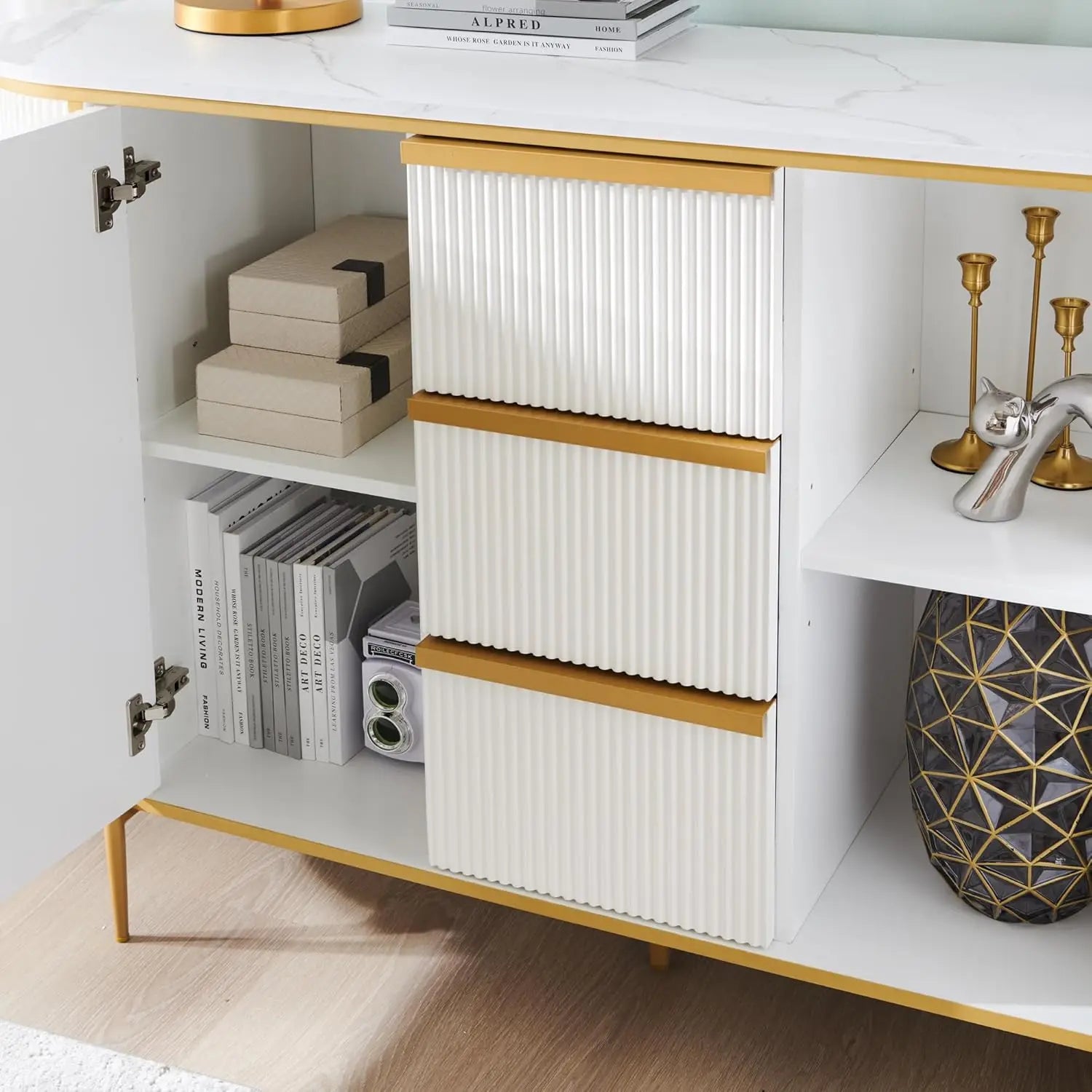 54" Fluted Sideboard Buffet Cabinet for Stylish Storage - Pet and Family Living 