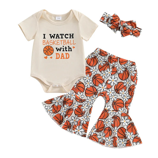 Infant Baby Girl Summer Basketball Print Romper Set - Pet and Family Living 