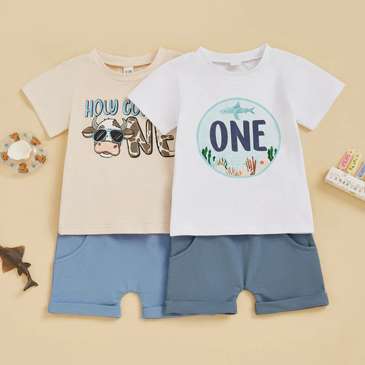 Infant Baby Boy Birthday T-Shirt and Shorts Set - Pet and Family Living 
