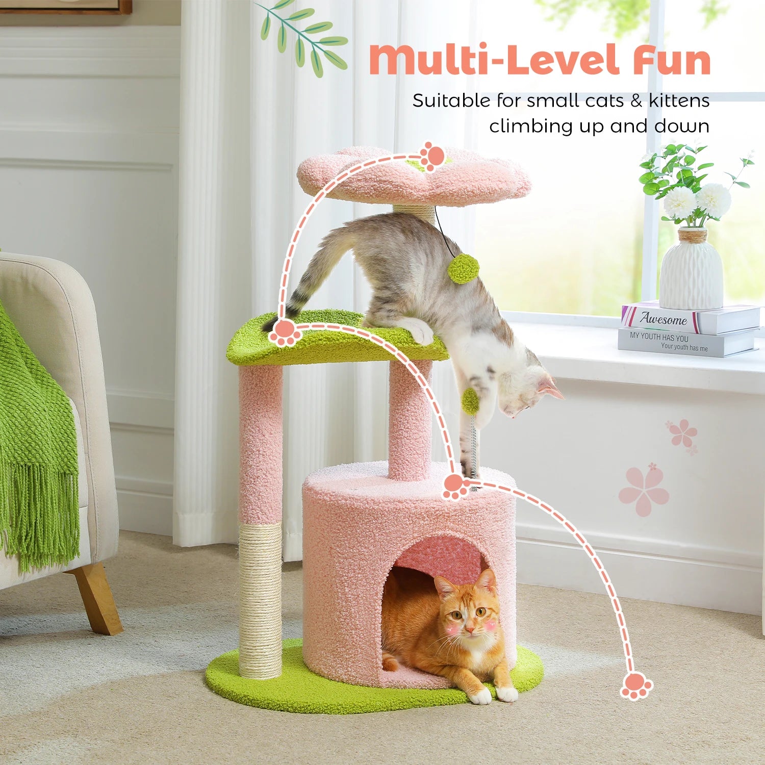 Flower Cat Tree with Plush Perches and Scratching Post - Pet and Family Living 
