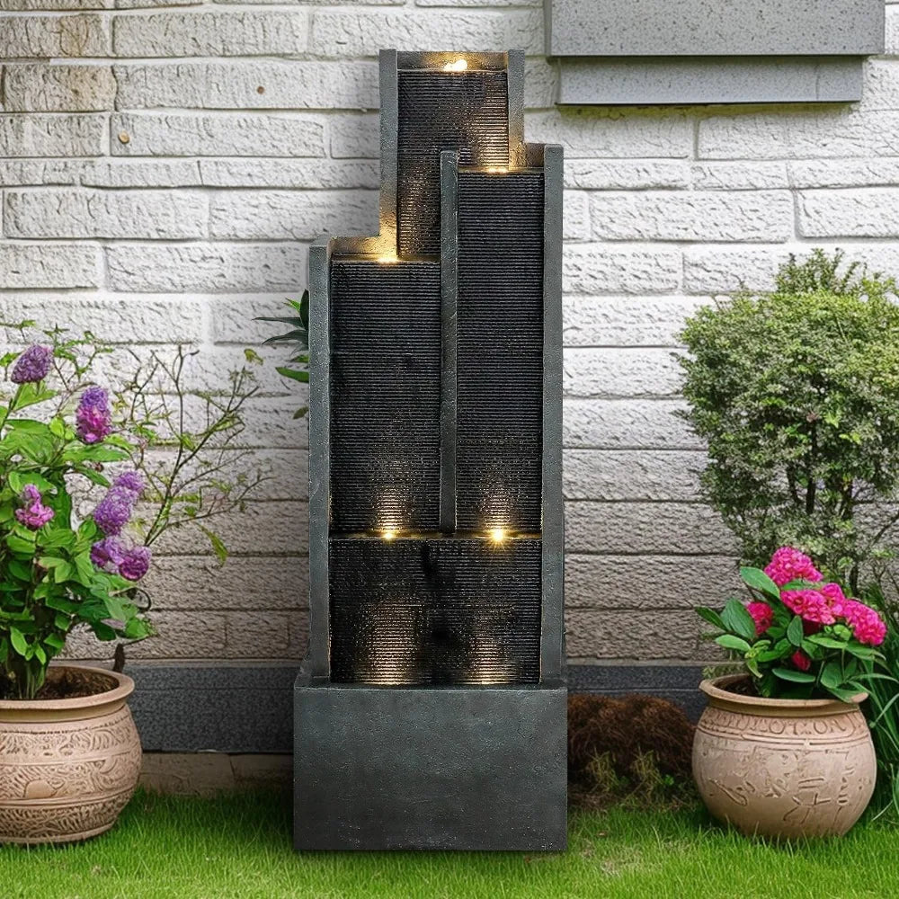 Modern Waterfall Indoor Outdoor Fountain with LED Lights - Pet and Family Living 