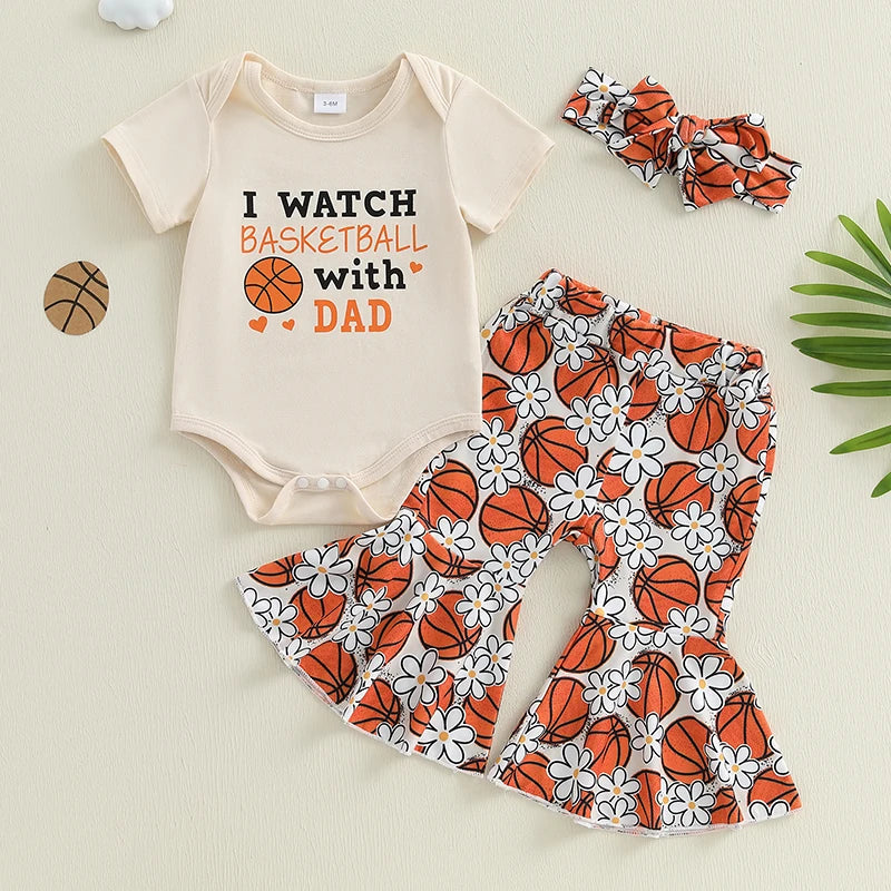 Infant Baby Girl Summer Basketball Print Romper Set - Pet and Family Living 