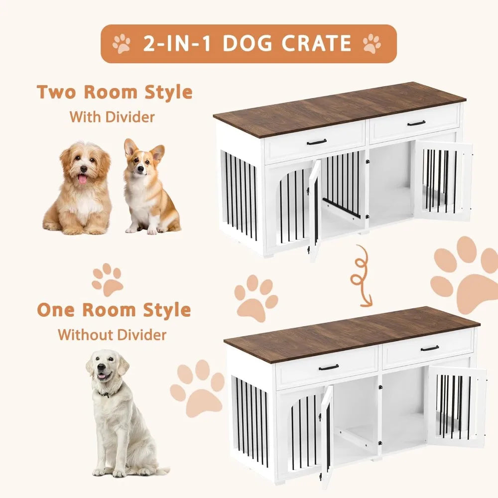 Elegant Wooden Dog Crate With Storage Drawers - Pet and Family Living 