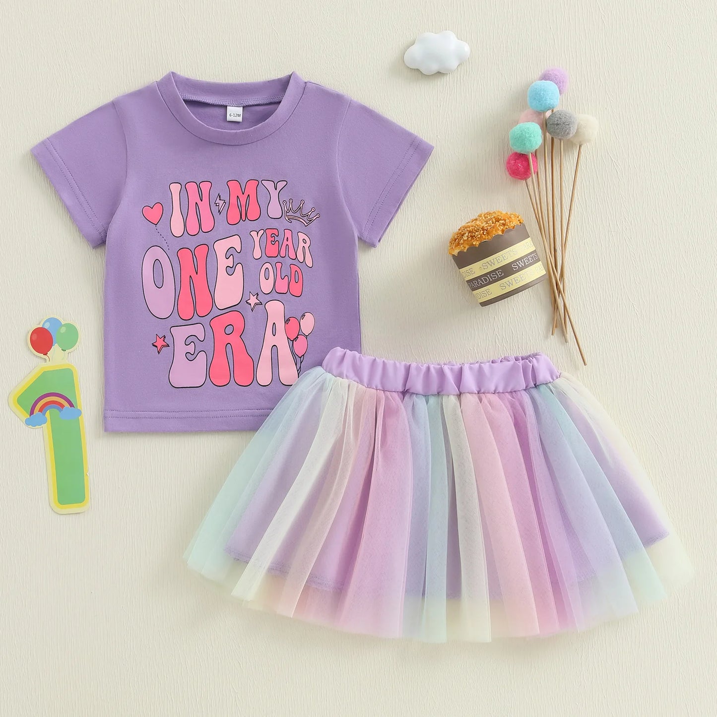 Toddler Girls Birthday Outfit Crown Print Tutu Set - Pet and Family Living 
