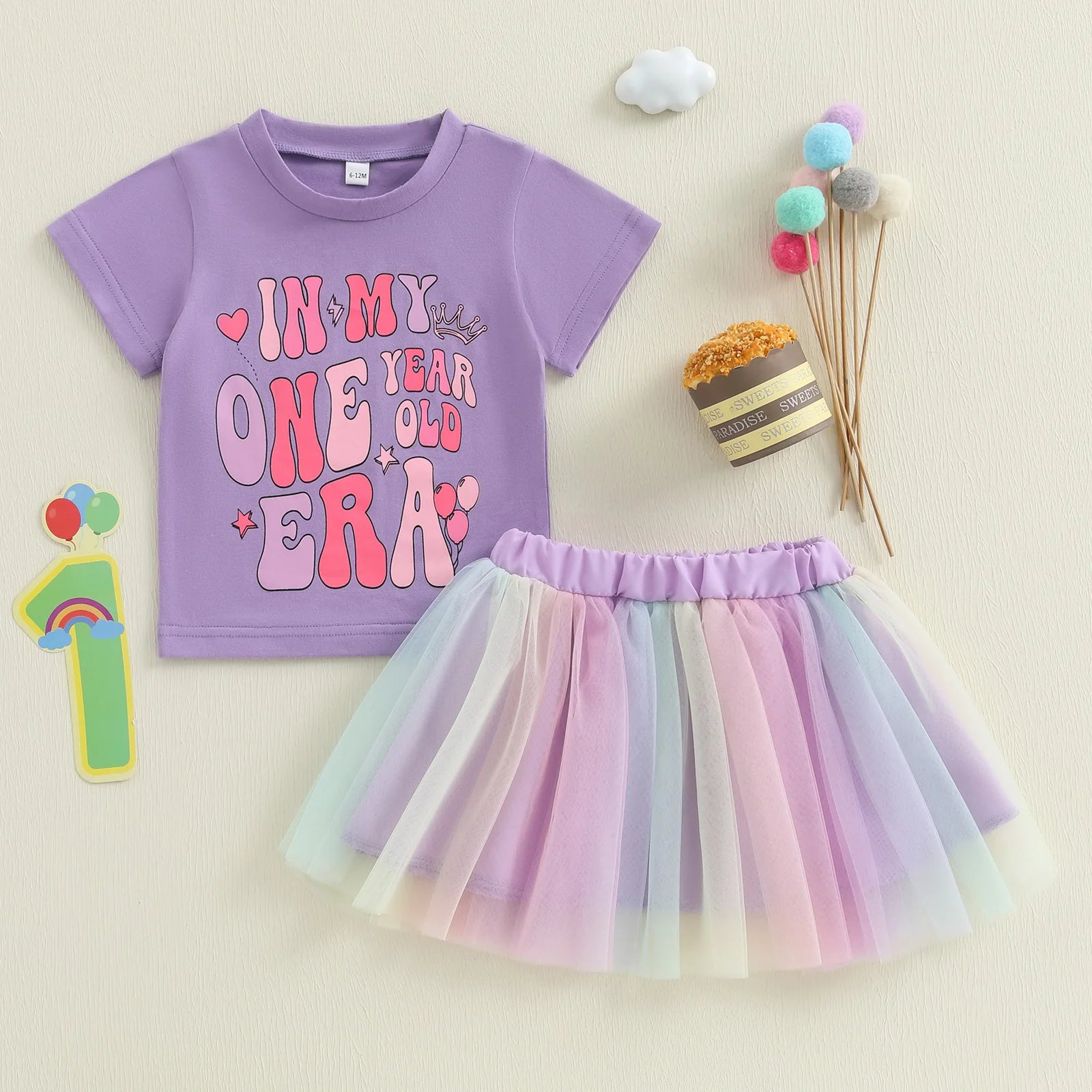 Toddler Girls Birthday Outfit Crown Print Tutu Set - Pet and Family Living 
