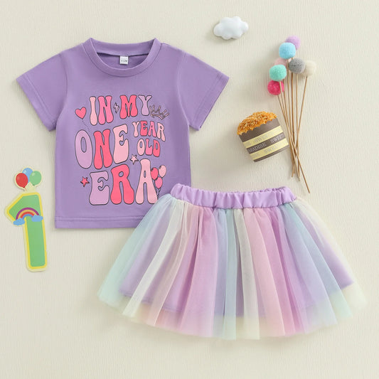 Toddler Girls Birthday Outfit Crown Print Tutu Set - Pet and Family Living 