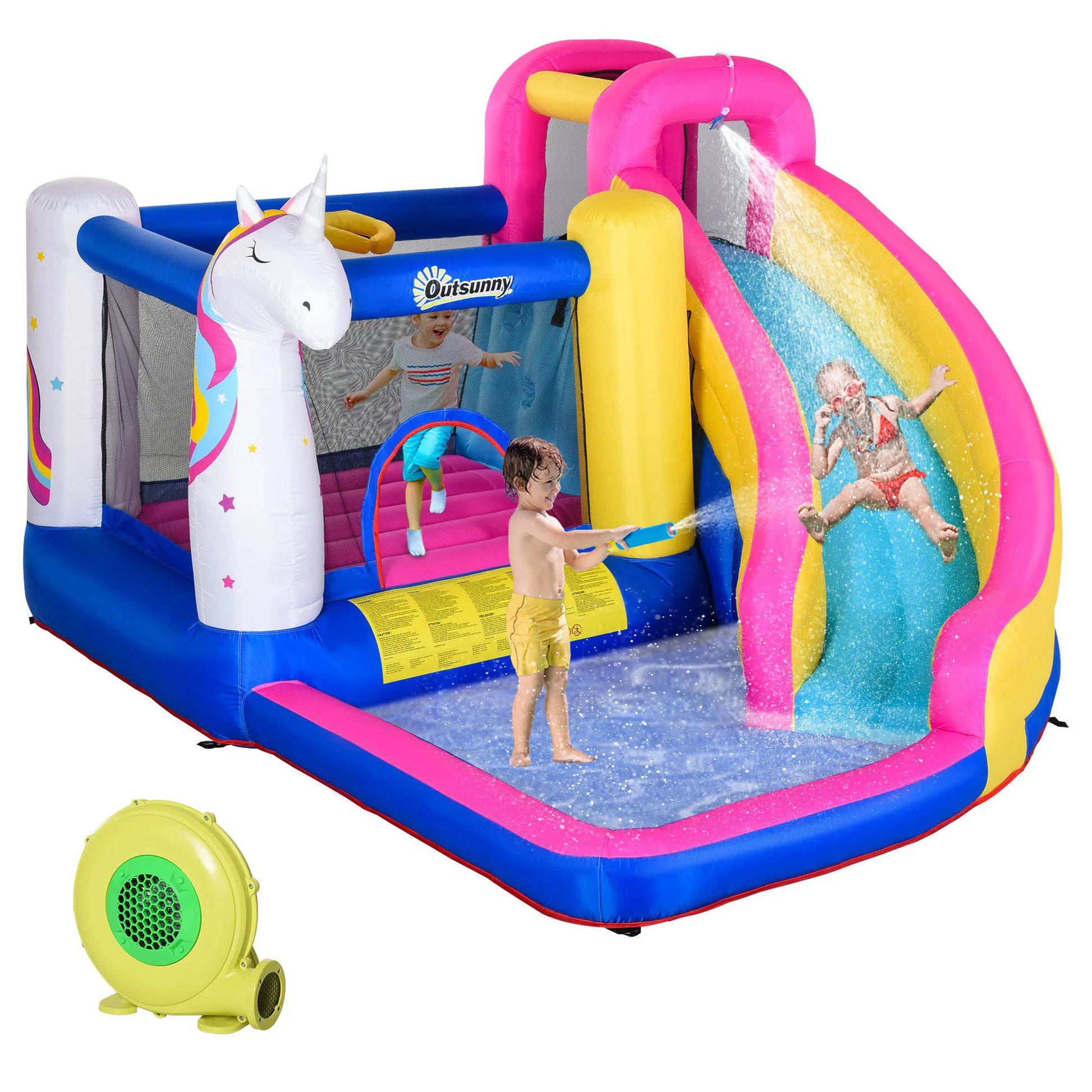 Unicorn 5-in-1 Large Inflatable Bounce House Water Slide - Pet and Family Living 