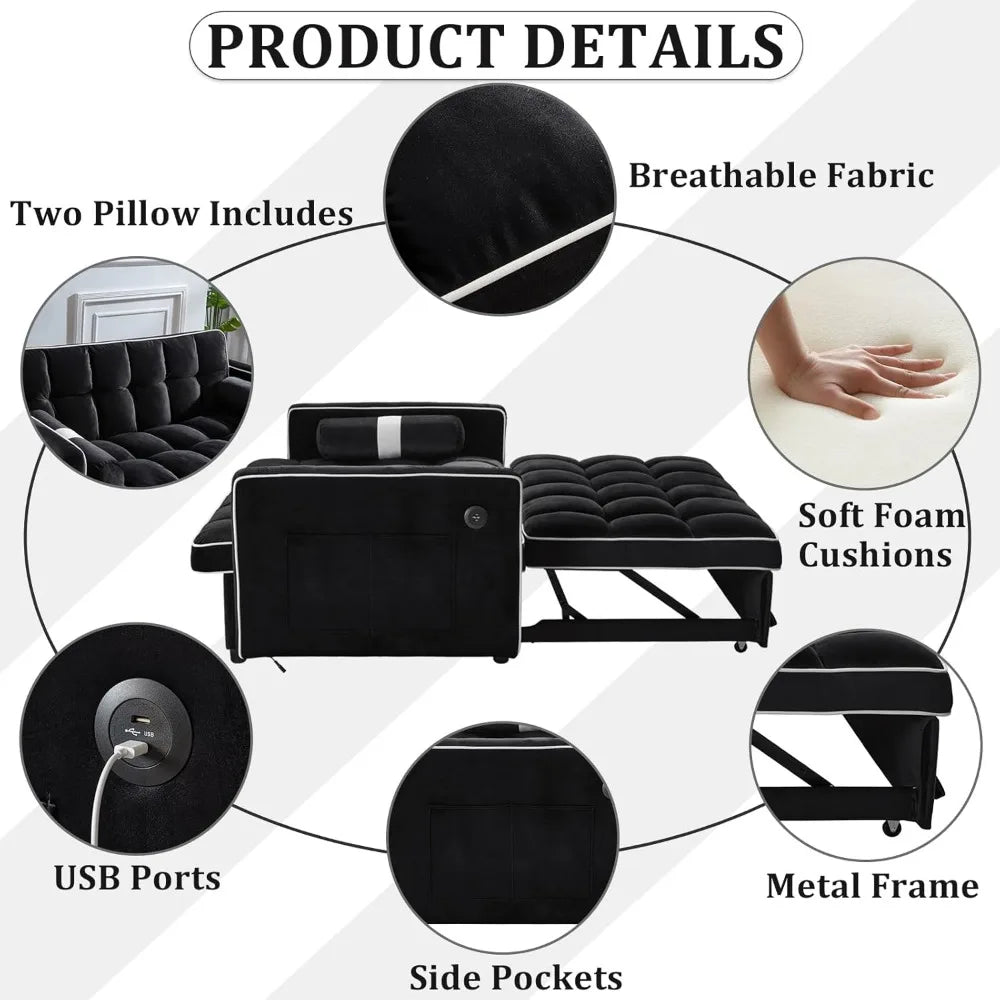 3 in 1 Pull Out Convertible Sofa Bed with USB Ports - Pet and Family Living 