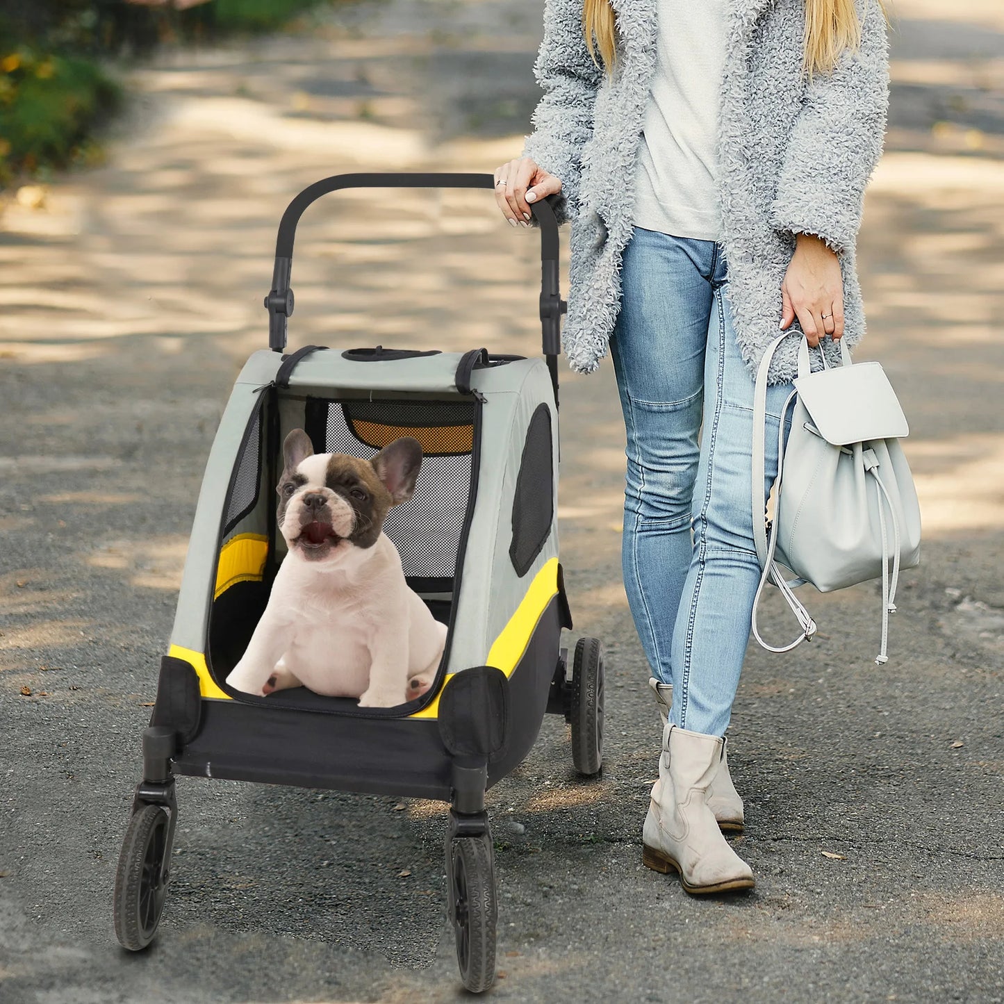 Portable Dog Stroller Foldable Cart with 4 Wheels - Pet and Family Living 