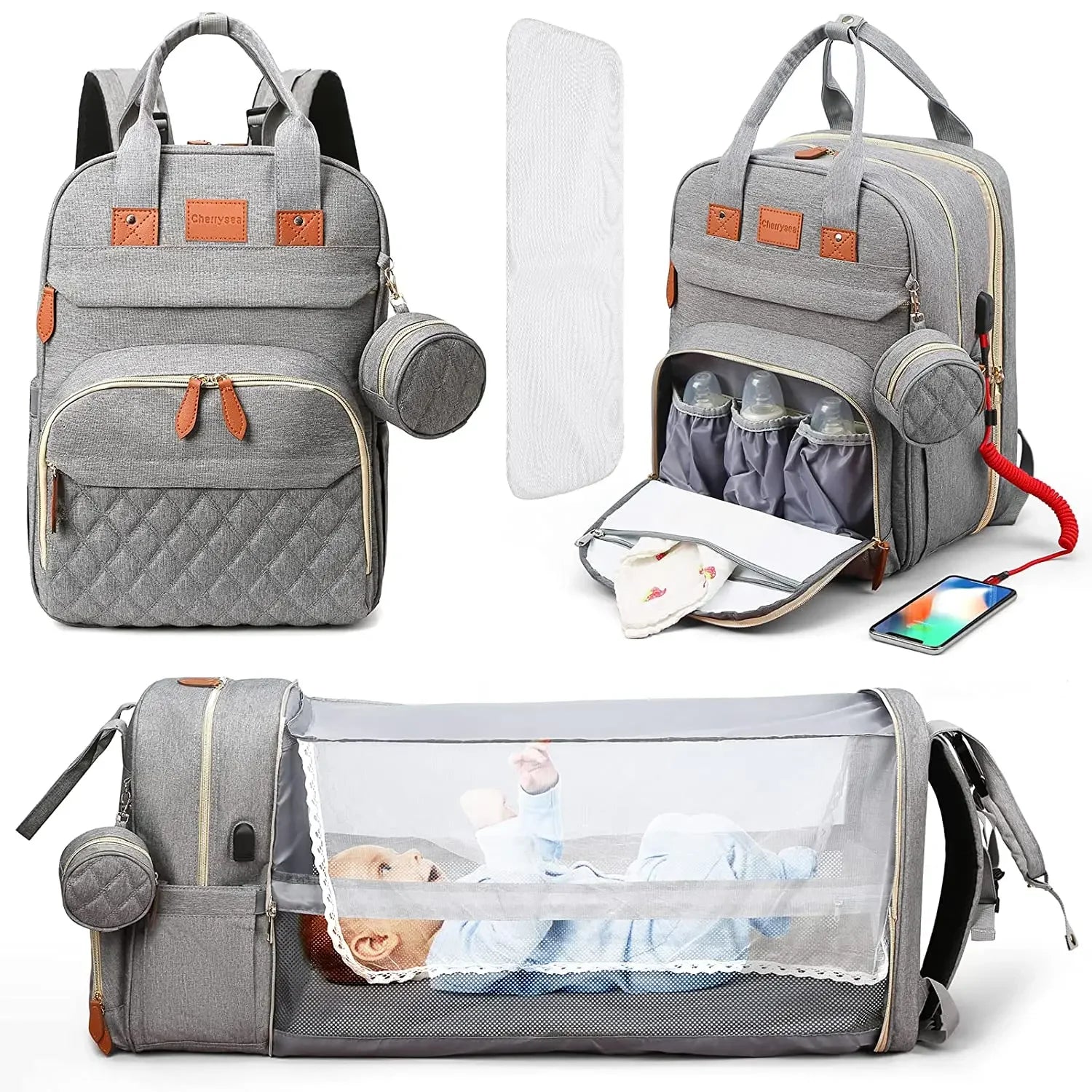 3 In 1 Waterproof Diaper Bag Backpack With Bed - Pet and Family Living 