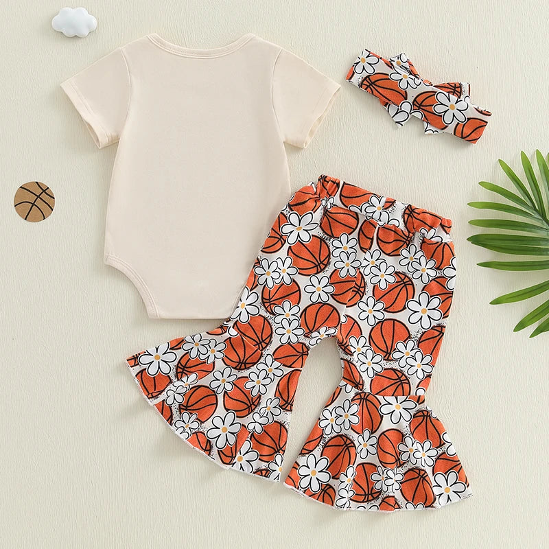 Infant Baby Girl Summer Basketball Print Romper Set - Pet and Family Living 