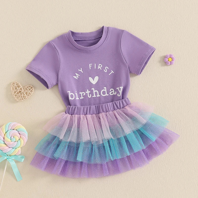 Summer Toddler Girls Birthday Outfit Tutu Skirt Set - Pet and Family Living 