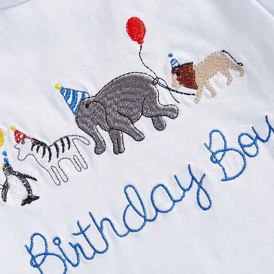 Baby Boy Birthday Outfit Set with Cute Animal Print Top and Stylish Plaid Shorts - Toddler 2 Piece Clothing Set - Pet and Family Living 