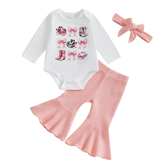 Baby Girls Fall Romper Set with Bow Pants - Pet and Family Living 