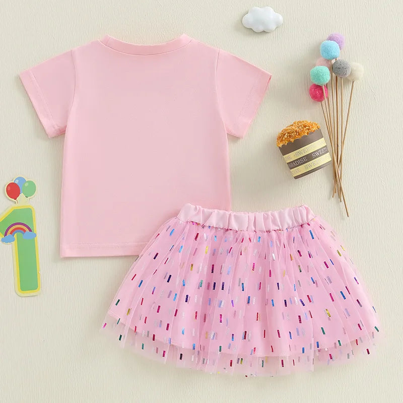 Toddler Girls Birthday Outfit Crown Print Tutu Set - Pet and Family Living 