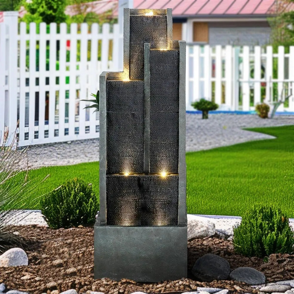 Modern Waterfall Indoor Outdoor Fountain with LED Lights - Pet and Family Living 