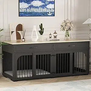 Elegant Wooden Dog Crate With Storage Drawers - Pet and Family Living 