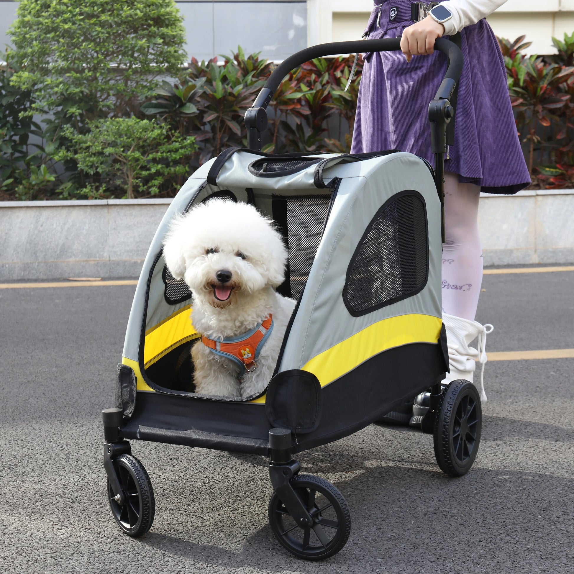 Portable Dog Stroller Foldable Cart with 4 Wheels - Pet and Family Living 