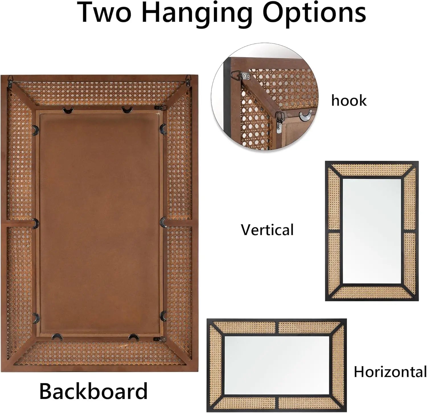 Bohemian Rattan Wall Mirror in Black 23.6 x 35.5 - Pet and Family Living 