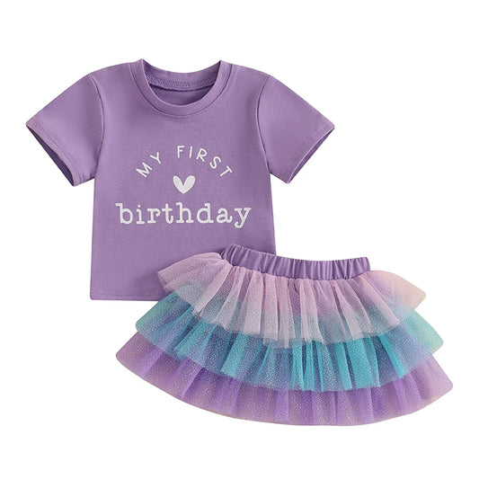 Summer Toddler Girls Birthday Outfit Tutu Skirt Set - Pet and Family Living 