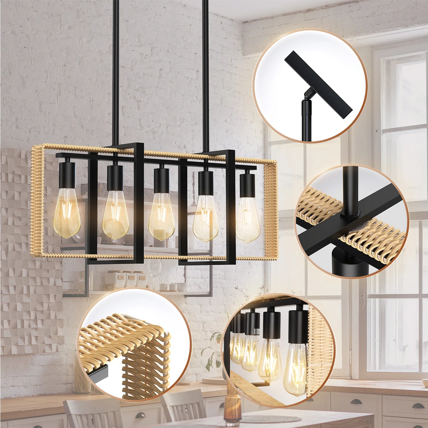 5 Lights Rattan Pendant Ceiling Fixture for Home Decor - Pet and Family Living 
