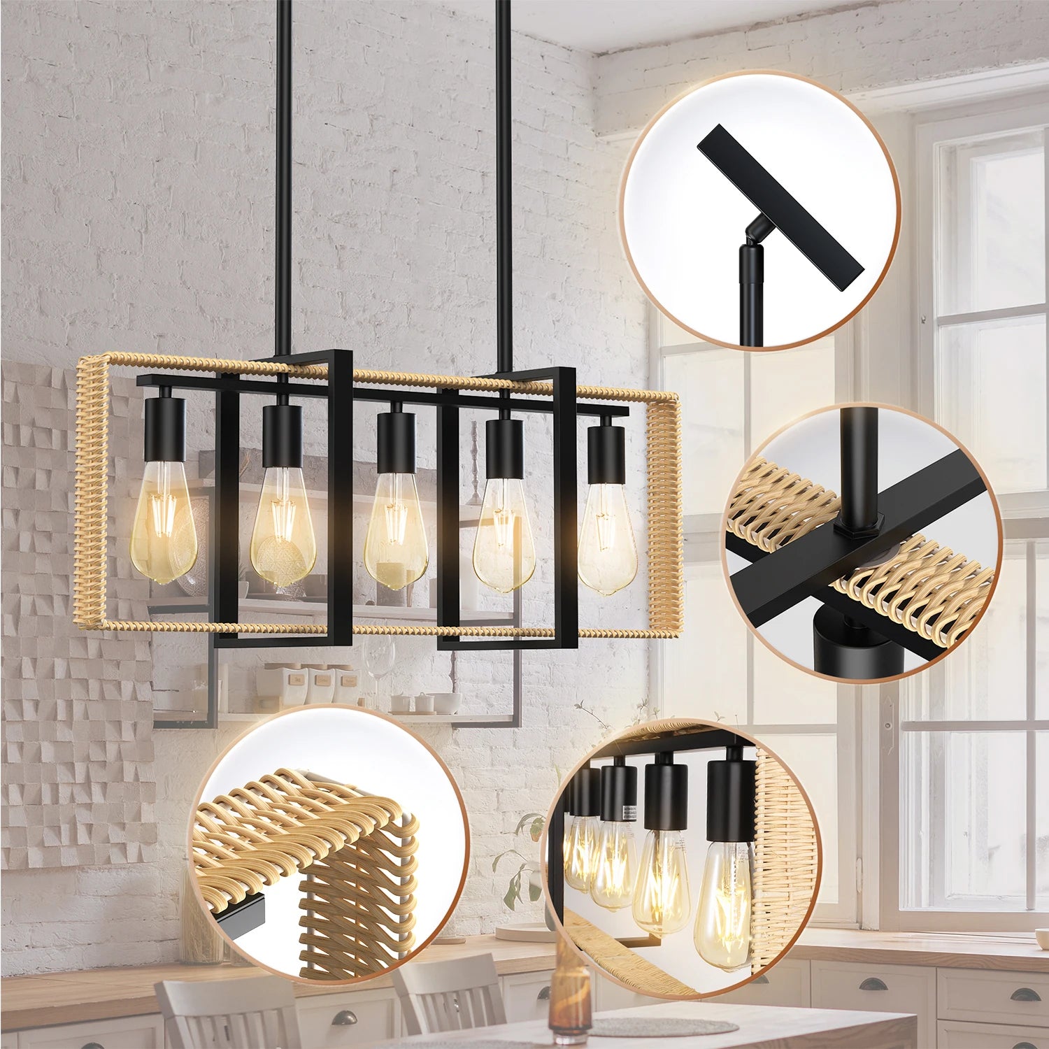 5 Lights Rattan Pendant Ceiling Fixture for Home Decor - Pet and Family Living 