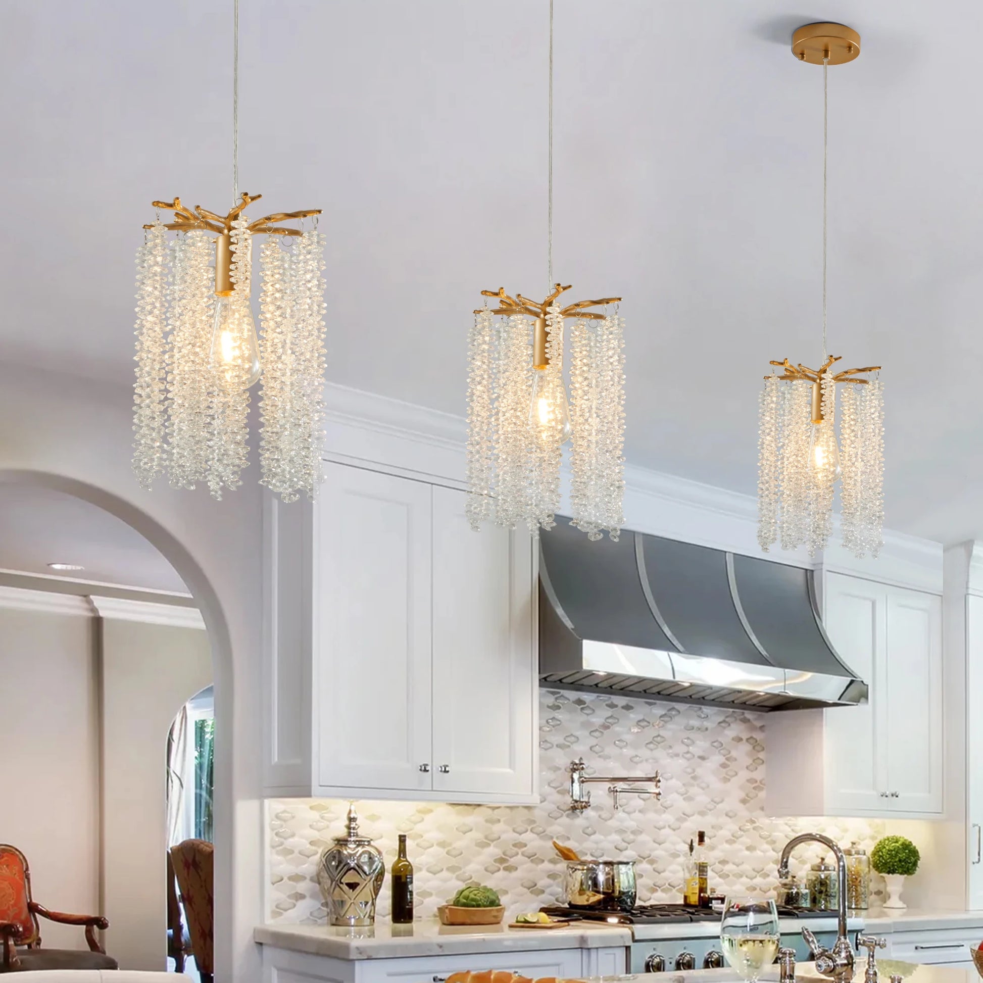 Luxury Crystal Pendant Lights Three Pack Chandelier - Pet and Family Living 