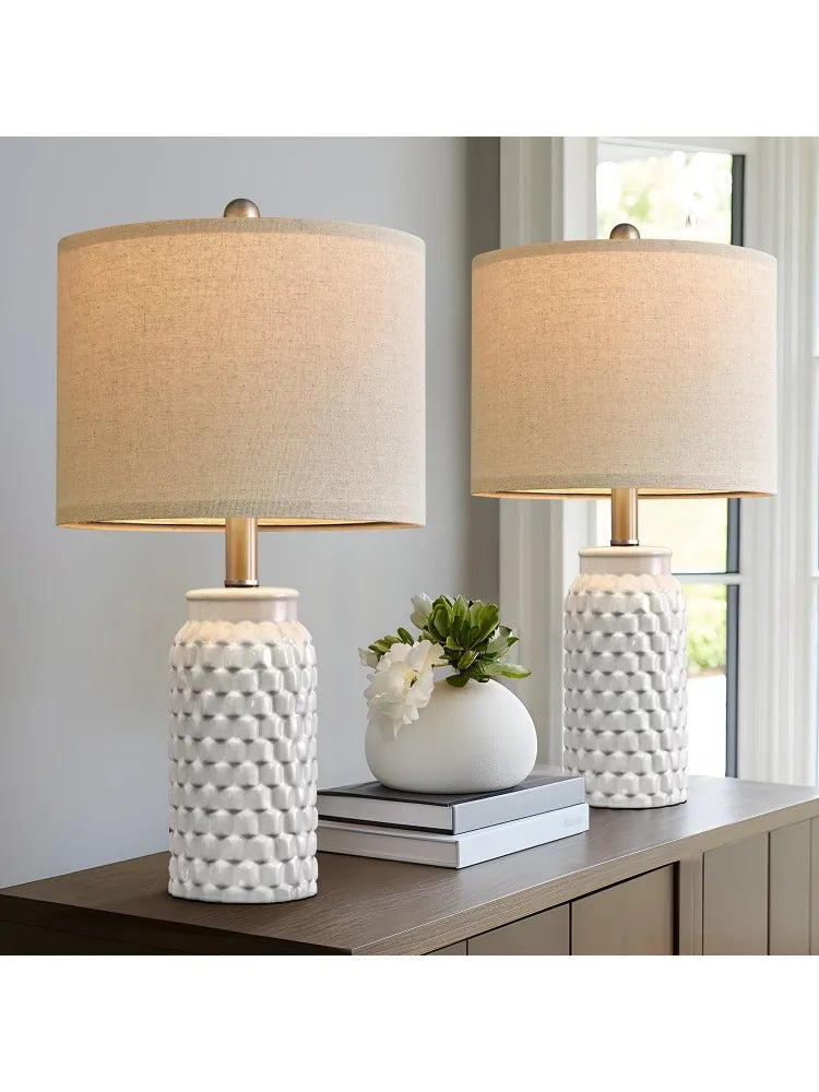 Modern White Ceramic Bedside Lamp Set of 2 - Pet and Family Living 