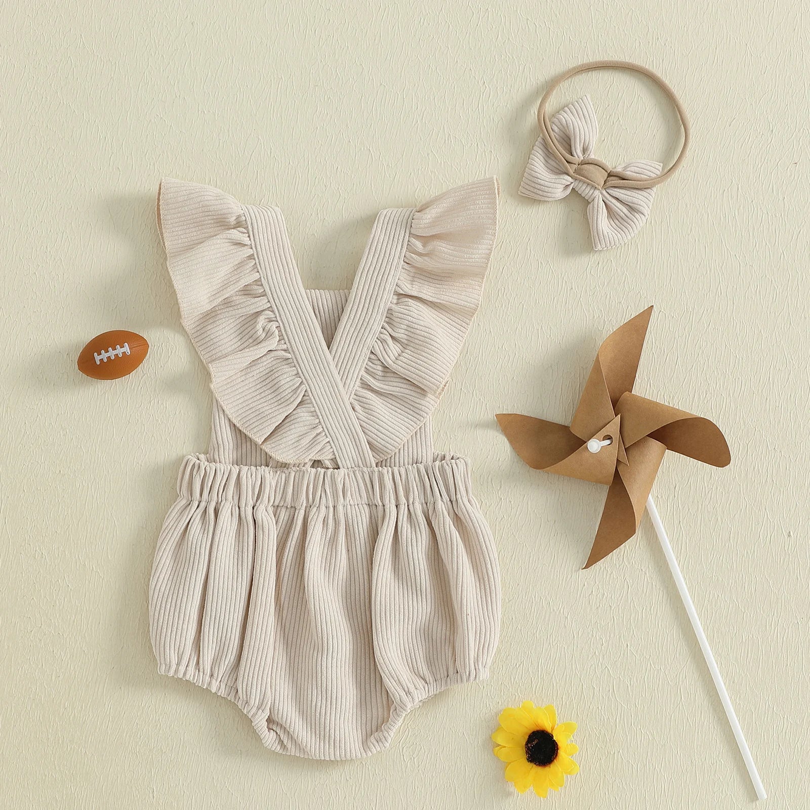 Baby Girl Fall Ruffle Football Romper and Headband - Pet and Family Living 