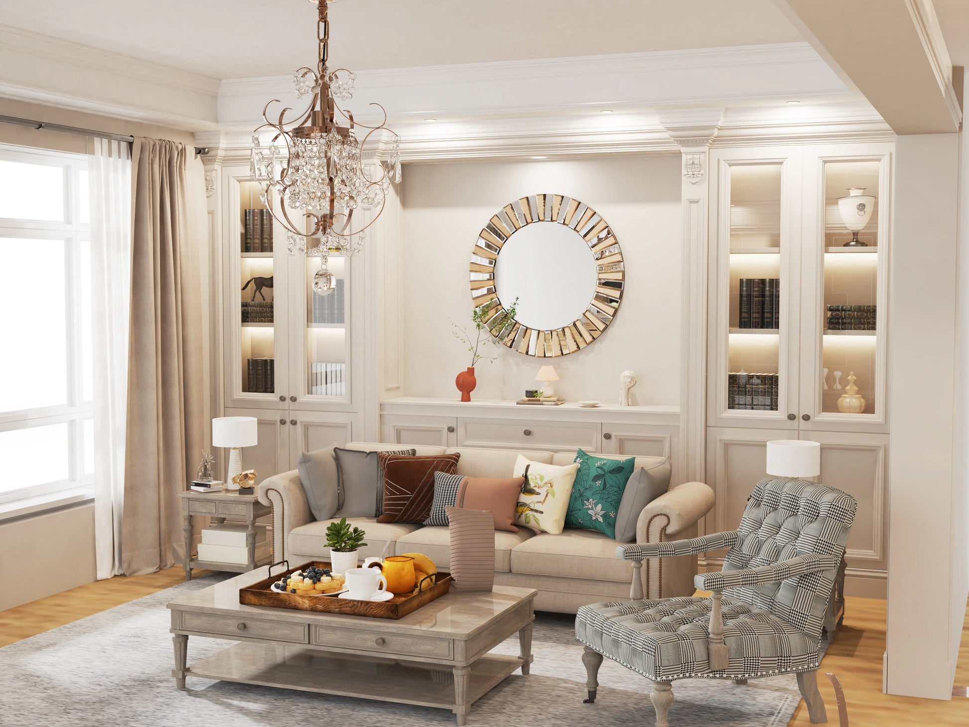 Round Sunburst Wall Mirror with Beveled Edge - Pet and Family Living 