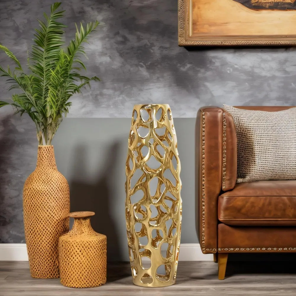Exquisite Handmade Carved Ceramic Floor Vases for Decor - Pet and Family Living 