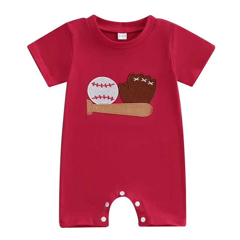 Summer Infant Baby Boys Baseball Embroidery Romper - Pet and Family Living 